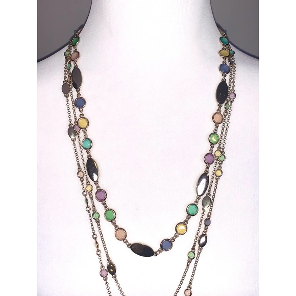 Talbots Gold Rafaelian Multistrand Multicolor Statement Necklace EUC - Picture 2 of 4